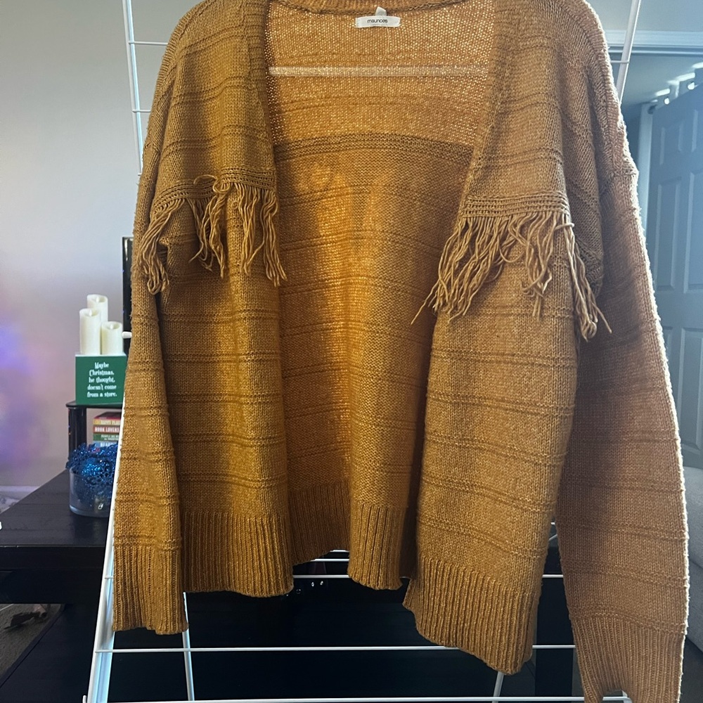 Maurices Mustard Fringed Cardigan